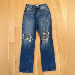 Zara Blue Distressed Straight Leg Jeans